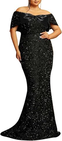 Women's Sexy Off Shoulder Short Sleeve Sequin Floor Length Bodycon Cocktail Evening Gown Party Maxi Dress in Saudi Arabia