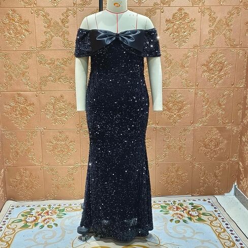 Women's Sexy Off Shoulder Short Sleeve Sequin Floor Length Bodycon Cocktail Evening Gown Party Maxi Dress in Saudi Arabia