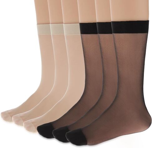 6 Pack Women's Sheer Nylon Ankle Socks Crew Stocking Ultra Thin See Through Calf High Socks for Women in Saudi Arabia