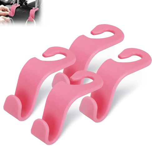 Car Seat Headrest Hook - Auto Seat Hook Hangers Storage Organizer, Universal Vehicle Back Seat Hanger Holder Hook for Purse Coat Handbag Bag Grocery (Pink 4 Pack) in Saudi Arabia