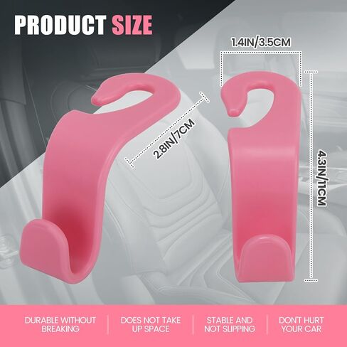 Car Seat Headrest Hook - Auto Seat Hook Hangers Storage Organizer, Universal Vehicle Back Seat Hanger Holder Hook for Purse Coat Handbag Bag Grocery (Pink 4 Pack) in Saudi Arabia