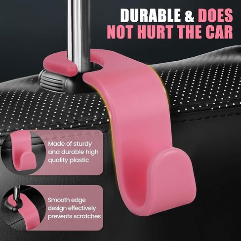 Car Seat Headrest Hook - Auto Seat Hook Hangers Storage Organizer, Universal Vehicle Back Seat Hanger Holder Hook for Purse Coat Handbag Bag Grocery (Pink 4 Pack) in Saudi Arabia