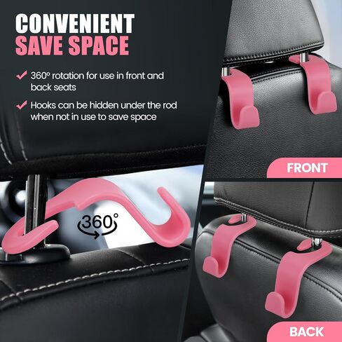 Car Seat Headrest Hook - Auto Seat Hook Hangers Storage Organizer, Universal Vehicle Back Seat Hanger Holder Hook for Purse Coat Handbag Bag Grocery (Pink 4 Pack) in Saudi Arabia