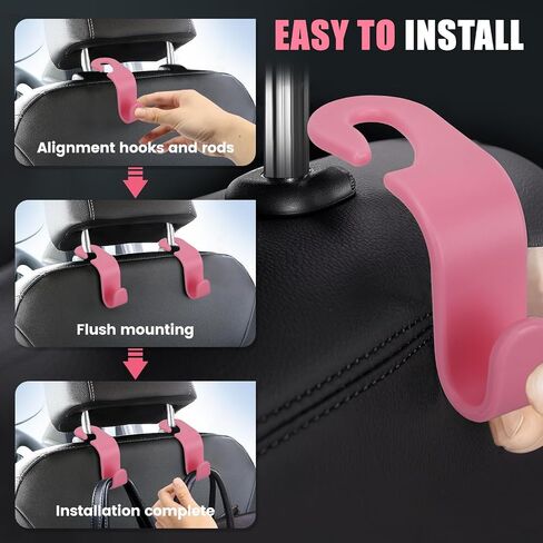 Car Seat Headrest Hook - Auto Seat Hook Hangers Storage Organizer, Universal Vehicle Back Seat Hanger Holder Hook for Purse Coat Handbag Bag Grocery (Pink 4 Pack) in Saudi Arabia