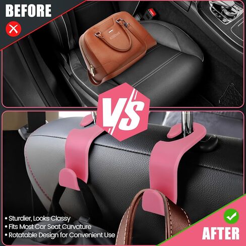 Car Seat Headrest Hook - Auto Seat Hook Hangers Storage Organizer, Universal Vehicle Back Seat Hanger Holder Hook for Purse Coat Handbag Bag Grocery (Pink 4 Pack) in Saudi Arabia