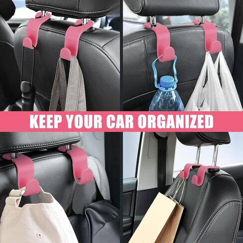 Car Seat Headrest Hook - Auto Seat Hook Hangers Storage Organizer, Universal Vehicle Back Seat Hanger Holder Hook for Purse Coat Handbag Bag Grocery (Pink 4 Pack) in Saudi Arabia