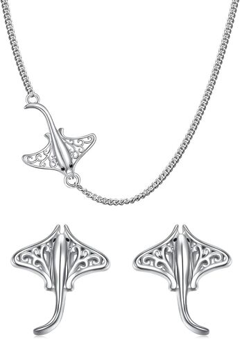 Ladytree Stingray أقراط المختنق قلادة الفضة الاسترليني مانتا راي الأسماك البحر الحيوان مجوهرات هدية عيد الميلاد للنساء عاشق البحر in Kuwait