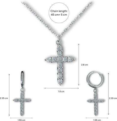 Crystal Cross Necklace And Earrings Set for Women Girls Jewelry Set with Packing Gift Jewelry Cubic Zirconia Cross Pendant Necklace Cross Earrings, Silver in Saudi Arabia