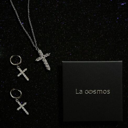 Crystal Cross Necklace And Earrings Set for Women Girls Jewelry Set with Packing Gift Jewelry Cubic Zirconia Cross Pendant Necklace Cross Earrings, Silver in Saudi Arabia