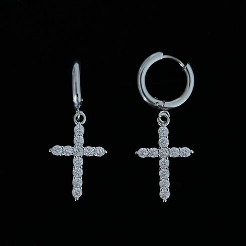 Crystal Cross Necklace And Earrings Set for Women Girls Jewelry Set with Packing Gift Jewelry Cubic Zirconia Cross Pendant Necklace Cross Earrings, Silver in Saudi Arabia