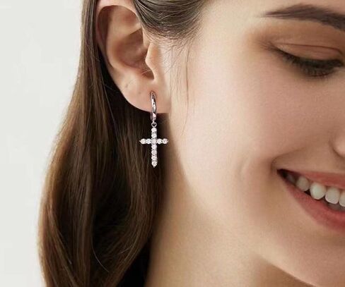 Crystal Cross Necklace And Earrings Set for Women Girls Jewelry Set with Packing Gift Jewelry Cubic Zirconia Cross Pendant Necklace Cross Earrings, Silver in Saudi Arabia
