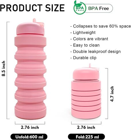 Collapsible Water Bottle 20oz, Travel Portable Sport Water Bottle, Silicone Reusable Leakproof Foldable Water Bottles for Gym Camping Outdoor Hiking, BPA Free in Saudi Arabia