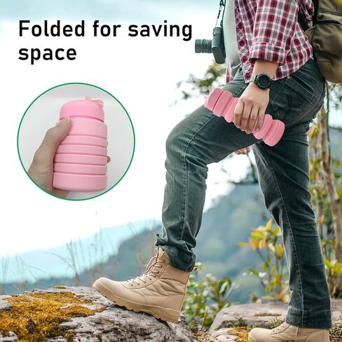 Collapsible Water Bottle 20oz, Travel Portable Sport Water Bottle, Silicone Reusable Leakproof Foldable Water Bottles for Gym Camping Outdoor Hiking, BPA Free in Saudi Arabia