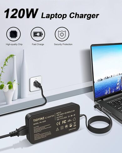 شاحن تيار متردد للكمبيوتر المحمول 120 وات لجهاز Asus ROG GL551J GL552VW GL553V GL752VW GL753VE N550JK N550JX ZX53VW FX53VD G56JK N56JR، محول طاقة الكمبيوتر المحمول 19 فولت 6.32 أمبير (5.5 * 2.5 مم) in Saudi Arabia