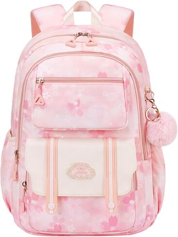 Kids Backpack for Girls School | Elementary Middle School Girls Backpack 17 Inch with Furry Pendant | Flower Prints | Blue in Saudi Arabia