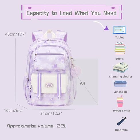 Kids Backpack for Girls School | Elementary Middle School Girls Backpack 17 Inch with Furry Pendant | Flower Prints | Blue in Saudi Arabia