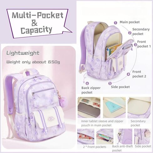Kids Backpack for Girls School | Elementary Middle School Girls Backpack 17 Inch with Furry Pendant | Flower Prints | Blue in Saudi Arabia