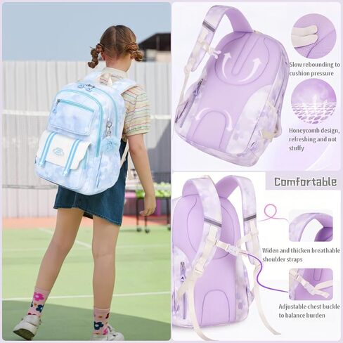 Kids Backpack for Girls School | Elementary Middle School Girls Backpack 17 Inch with Furry Pendant | Flower Prints | Blue in Saudi Arabia