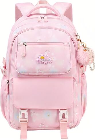 Kids Backpack for Girls School | Elementary Middle School Girls Backpack 17 Inch with Furry Pendant | Flower Prints | Blue in Saudi Arabia