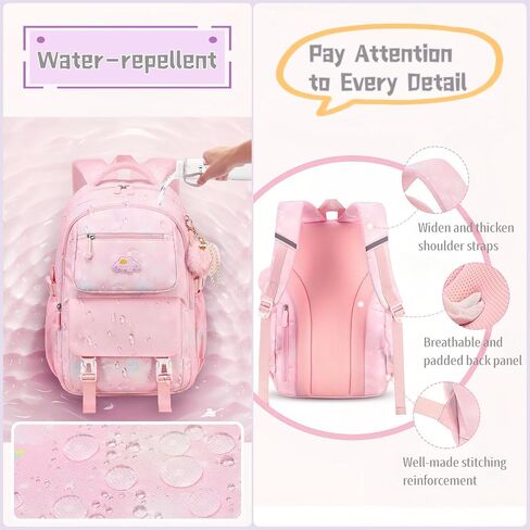 Kids Backpack for Girls School | Elementary Middle School Girls Backpack 17 Inch with Furry Pendant | Flower Prints | Blue in Saudi Arabia
