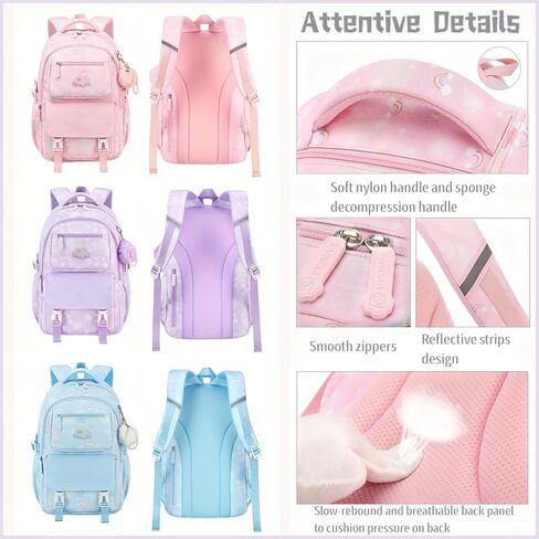 Kids Backpack for Girls School | Elementary Middle School Girls Backpack 17 Inch with Furry Pendant | Flower Prints | Blue in Saudi Arabia