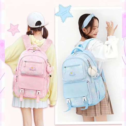 Kids Backpack for Girls School | Elementary Middle School Girls Backpack 17 Inch with Furry Pendant | Flower Prints | Blue in Saudi Arabia