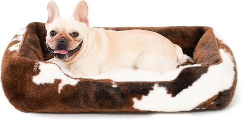 Faux Fur Dog Beds for Large Dogs,Rectangle Plush Large Dog Bed with Removable Cover,Big Dog Bed with Supportive Bolster,Washable Pet Bed(Cow Print,32x24inches) in Saudi Arabia