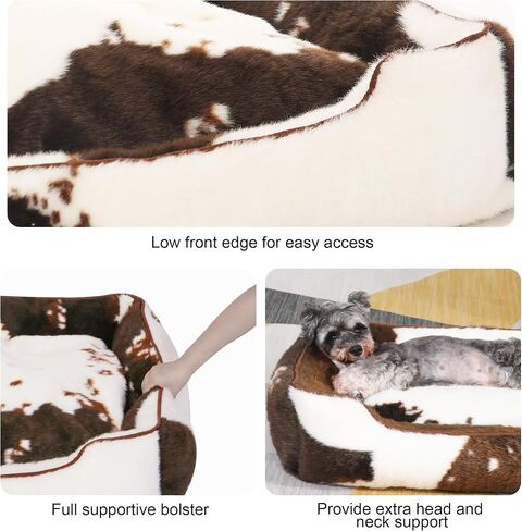 Faux Fur Dog Beds for Large Dogs,Rectangle Plush Large Dog Bed with Removable Cover,Big Dog Bed with Supportive Bolster,Washable Pet Bed(Cow Print,32x24inches) in Saudi Arabia