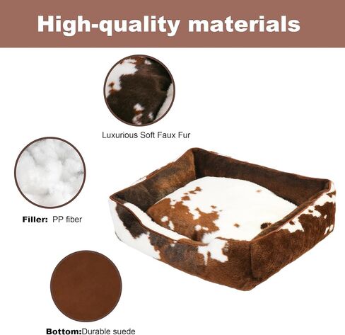 Faux Fur Dog Beds for Large Dogs,Rectangle Plush Large Dog Bed with Removable Cover,Big Dog Bed with Supportive Bolster,Washable Pet Bed(Cow Print,32x24inches) in Saudi Arabia