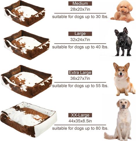 Faux Fur Dog Beds for Large Dogs,Rectangle Plush Large Dog Bed with Removable Cover,Big Dog Bed with Supportive Bolster,Washable Pet Bed(Cow Print,32x24inches) in Saudi Arabia
