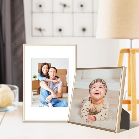 11x14 Picture Frame Set of 2, Brass Metal Photo Frames with HD Glass, Fits 8x10 with Mat or 11x14 without Mat, Wall Hanging and Table Display, 2 Pack in Saudi Arabia