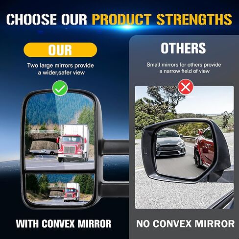 Towing Mirrors Compatible with Chevy GMC C1500 C1500 1988-2000 C2500 K2500 K3500 C3500 1988-1999 Yukon 1992-2000 Tahoe 1995-2000 with Manual Folding Telescoping in Saudi Arabia