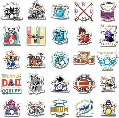 50 Pack Pcs Funny Drummer Stickers for Water Bottles Waterproof Vinyl Laptop Luggage Scrapbooking Drum Music Sticker Packs Bulk Set Adults Teens Boys Girls Aesthetic Small Decals in Saudi Arabia