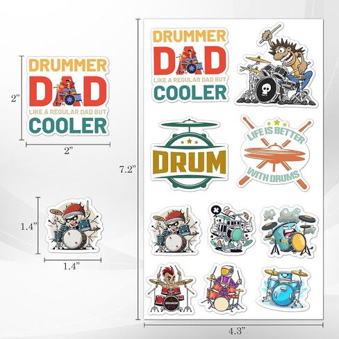 50 Pack Pcs Funny Drummer Stickers for Water Bottles Waterproof Vinyl Laptop Luggage Scrapbooking Drum Music Sticker Packs Bulk Set Adults Teens Boys Girls Aesthetic Small Decals in Saudi Arabia