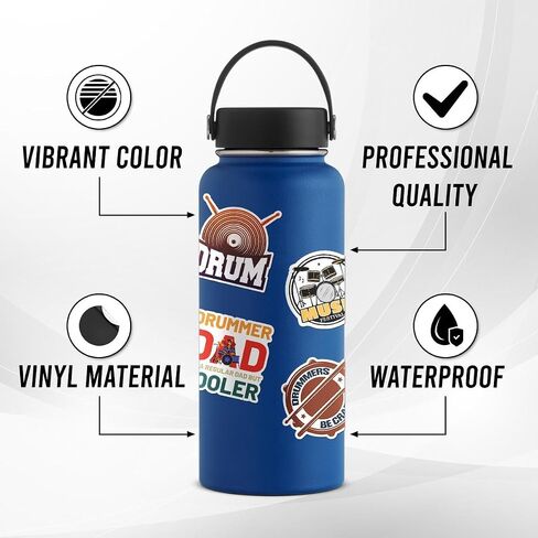 50 Pack Pcs Funny Drummer Stickers for Water Bottles Waterproof Vinyl Laptop Luggage Scrapbooking Drum Music Sticker Packs Bulk Set Adults Teens Boys Girls Aesthetic Small Decals in Saudi Arabia