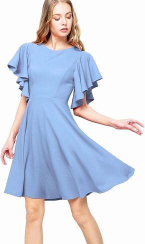 FASHIONOLIC Women's Stretchy A Line Swing Flared Skater Cocktail Party Dress Made in USA in Saudi Arabia