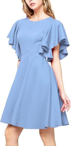 FASHIONOLIC Women's Stretchy A Line Swing Flared Skater Cocktail Party Dress Made in USA in Saudi Arabia