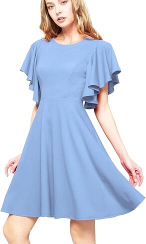 FASHIONOLIC Women's Stretchy A Line Swing Flared Skater Cocktail Party Dress Made in USA in Saudi Arabia