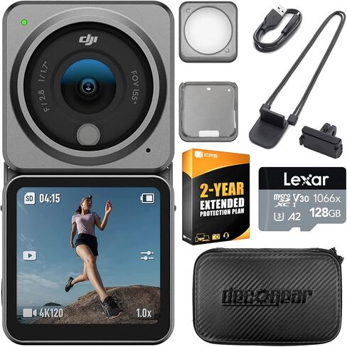 DJI Action 2 Camera Power Combo Bundle with Magnetic Protective Case for Action 2, Lexar 128GB MicroSDXC Memory Card, 5" Hard EVA Case and 2 YR CPS Enhanced Protection Pack in Kuwait