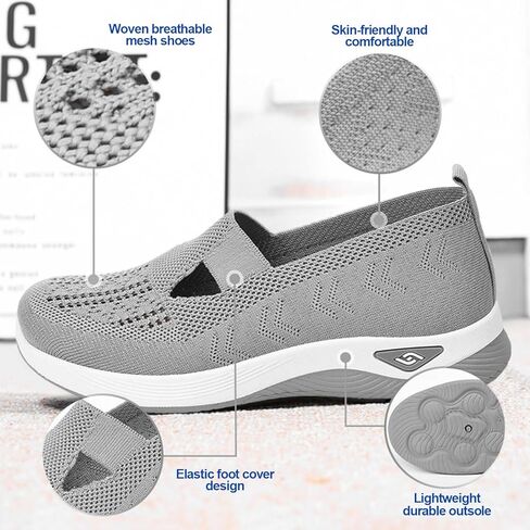 Orthopedic Shoes for Women, Women's Woven Orthopedic Breathable Soft Shoes, 2024 New Go Walking Slip on Diabetic Foam Shoes in Kuwait