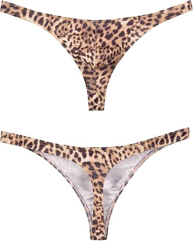 Men's Leopard Print Thong U Drum Bag Sexy Gold/Black/Skin 3 Pack in Saudi Arabia