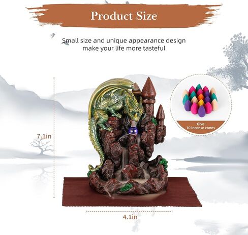 Dragon Backflow Incense Holder Smoke Mountain Waterfall Incense Burner-Fountain Smoke Incense Holder Resin Aromatherapy Meditation Decor in Saudi Arabia