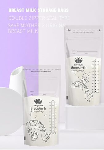 Premium Breast Milk Storage Bags - 120-Pack, 220ml, Double Zipper, Self-Standing, Leak-Proof, Pre-Sealed in Saudi Arabia