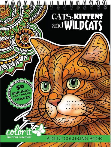 كتاب تلوين للكبار للقطط والقطط والقطط البرية - يضم 50 تصميمًا أصليًا مرسومة يدويًا مطبوعة على ورق عالي الجودة مع أغطية ذات غلاف مقوى، وصفحات علوية مثقوبة، ونشافة إضافية in Saudi Arabia