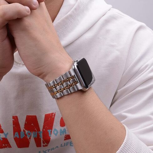 iiteeology Metal Band Compatible with Apple Watch Band 49mm 45mm 44mm 42mm 41mm 40mm 38mm, Upgraded Business Stainless Steel Link Band for Apple Watch Ultra 2/Series 9/Ultra/Series 8/7/6-7 Beads in Saudi Arabia