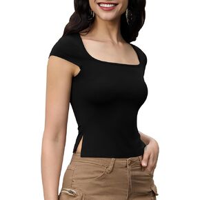 AKEWEI Short Sleeve Tight Shirts for Women Sexy Going Out Crop Tops Summer Basic Cute Slim Fit Y2K T-Shirts
