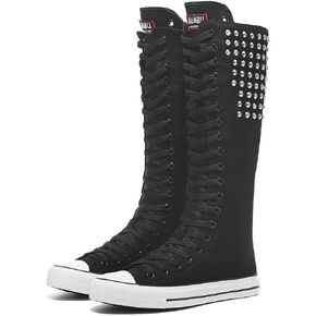 Women's Knee High Lace Up Zip Fashion Dancing Canvas Boots