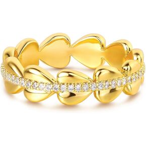 GNIRTSI Gold Heart Ring for Women Cubic Zirconia 14K Gold Plated Minimalist Stack Full Band Finger Jewelry Size 6-8