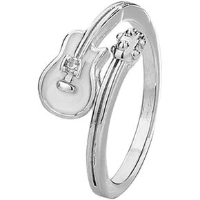 Music Guitar Wrap Finger Ring for Women Girls Crystal Cubic Zirconia Enamel Musical Instrument Stacking Adjustable Open Bands Promise Eternity Engagement Rings Rock Jewelry Gifts Musician