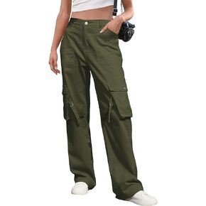Womens Pants Wide Leg Cargo Pants Women High Waisted Pants with 6 Pockets Stretchy Y2K Streetwear Casual Trousers